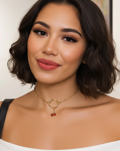 Gold Diskrete Tag Kragen Choker Kirschen Anhänger Kirsche Halskette - Intime Paare Schmuck