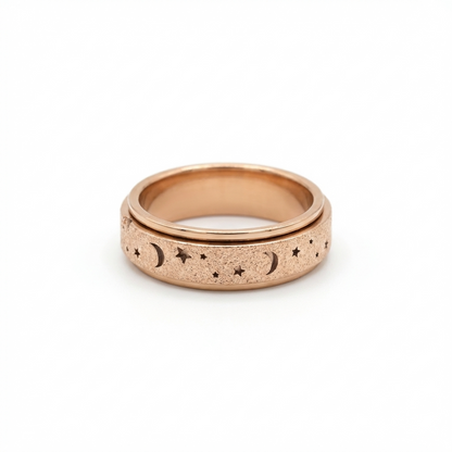 Rose Gold Steel Sparkle Celestial Night Spinner Fidget Ring