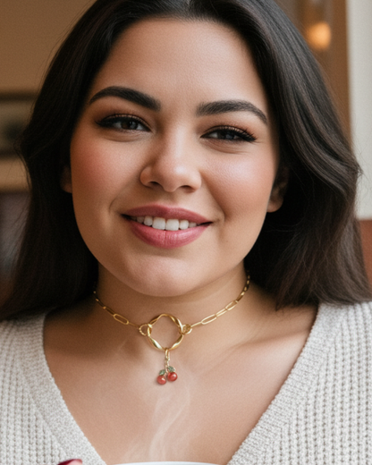 Gold Diskrete Tag Kragen Choker Kirschen Anhänger Kirsche Halskette - Intime Paare Schmuck