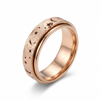 Rose Gold Steel Sparkle Celestial Night Spinner Fidget Ring