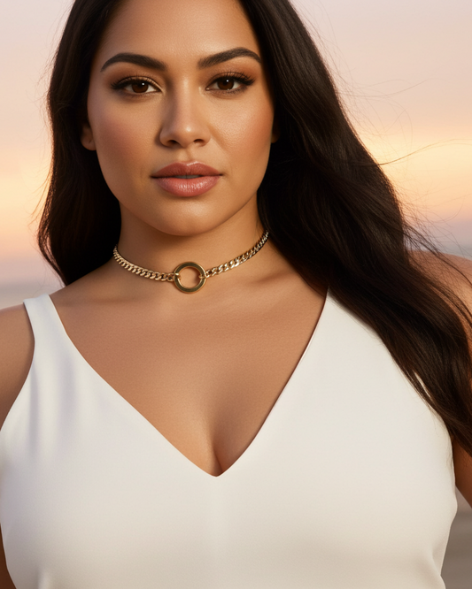 Gold Sub Day Collar Choker Necklace, Submissive Jewelry with Permanent Locking Clasp Option