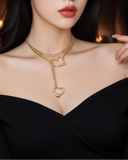 Gold plattiert Stahl Herzen Slip Kette Wrap Style Kragen Choker Halskette