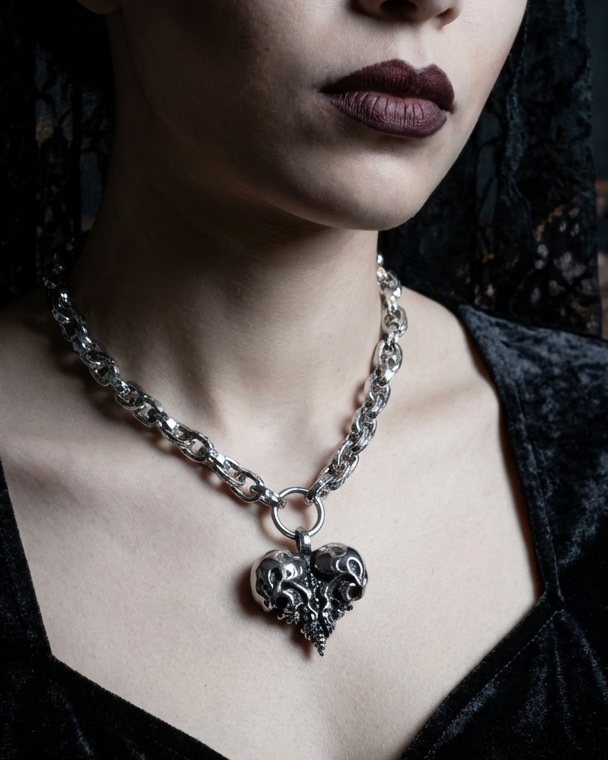 Doodshoofden hart hanger staal dikke ketting ketting: Zwaar Metaal