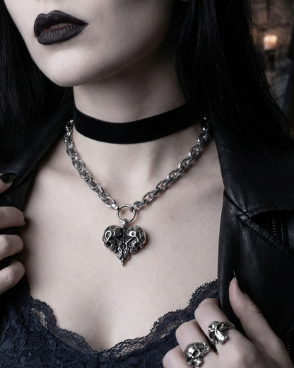 Doodshoofden hart hanger staal dikke ketting ketting: Zwaar Metaal