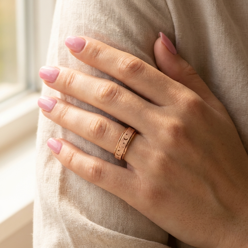 Rose Gold Steel Sparkle Celestial Night Spinner Fidget Ring