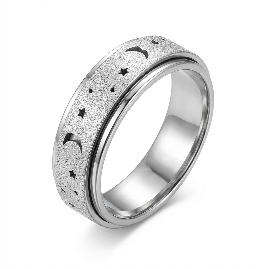 Steel Sparkle Celestial Night Spinner Fidget Ring
