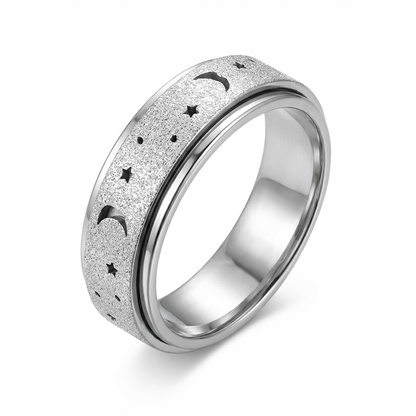 Steel Sparkle Celestial Night Spinner Fidget Ring