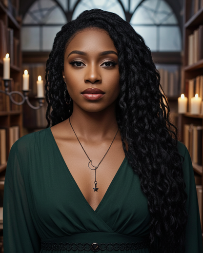 Schwarzer Stahl Mond Gothic Lariat Choker Wrap Halskette | Pagan Witch Aesthetic