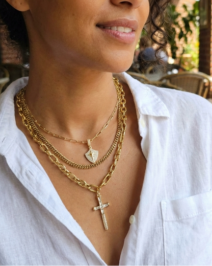 24K Gold Plated Layered Viking Necklace – Shield & Sword Pendant, Adjustable