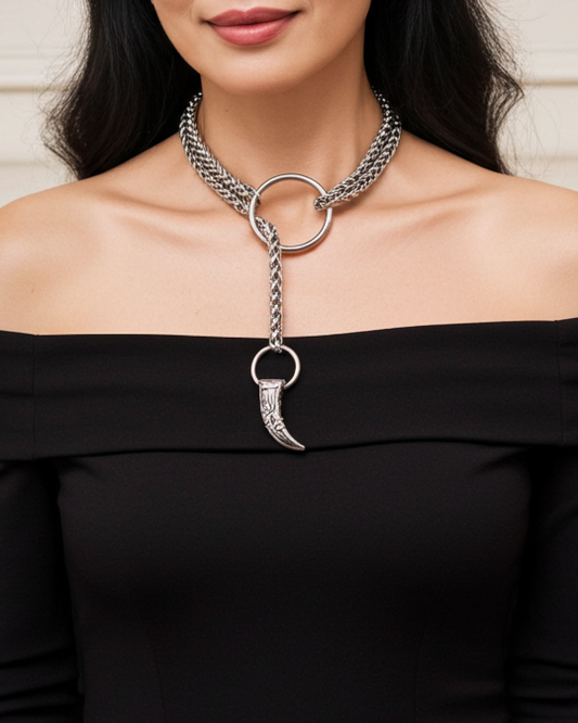 Chunky Viking Tusk Heavy Slip Chain Collar Choker Leash Wrapping Necklace - Strong, tuggable chain