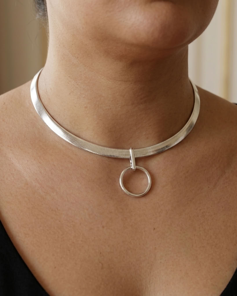 Reversible Sterling Silver & Gold Vermeil Omega Collar Necklace – 6mm Dual-Tone O-Ring Day Collar
