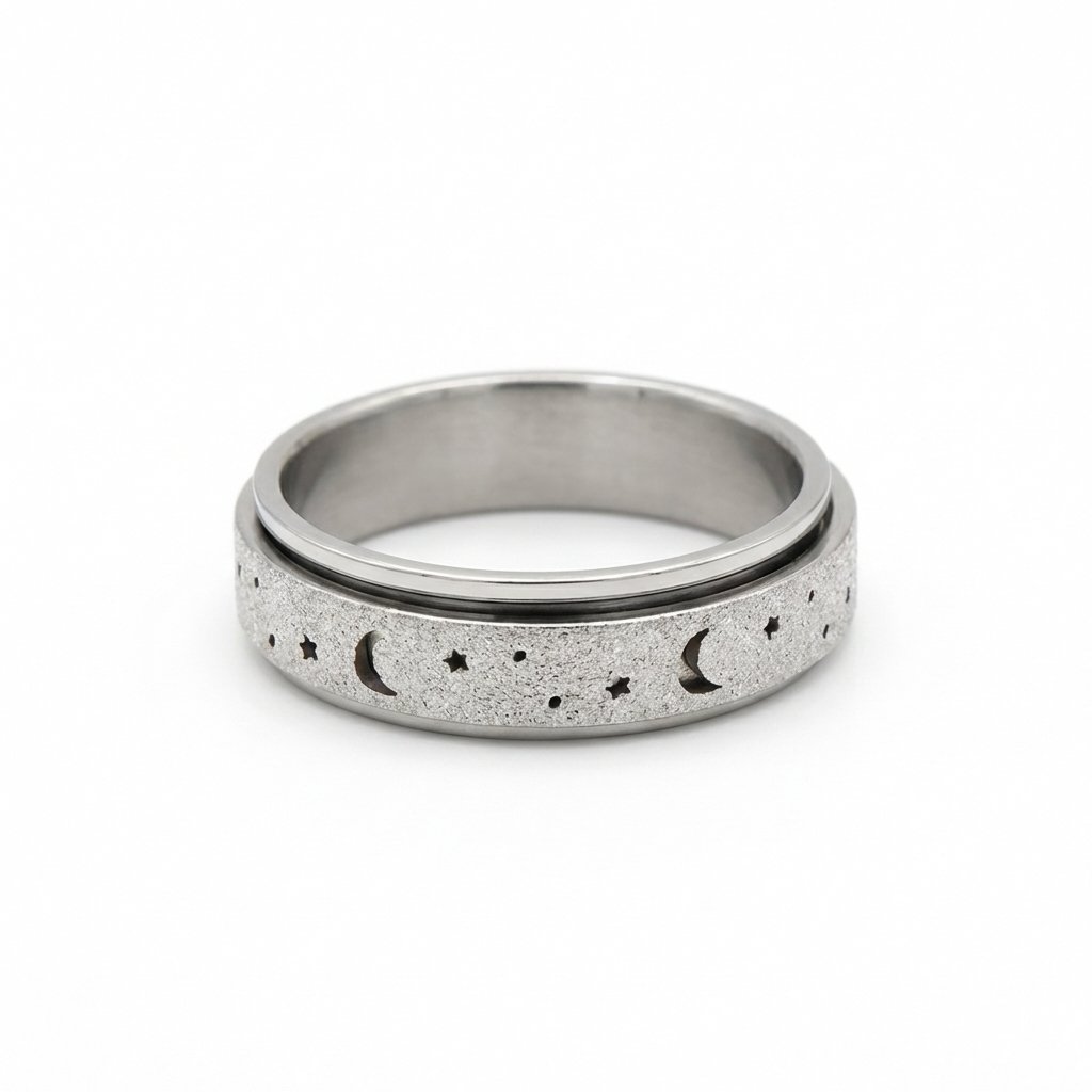 Steel Sparkle Celestial Night Spinner Fidget Ring