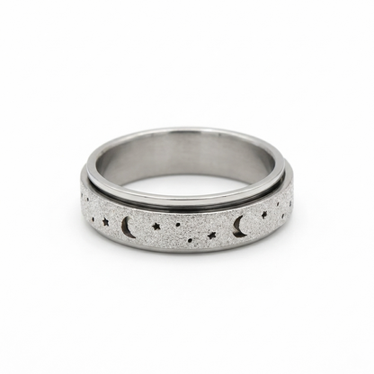 Steel Sparkle Celestial Night Spinner Fidget Ring
