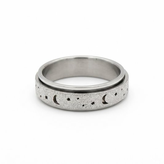 Steel Sparkle Celestial Night Spinner Fidget Ring