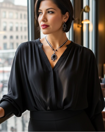 Schwarzer Stahl Gothic Punk Choker Obsidian Sarg Goth Anhänger Halskette