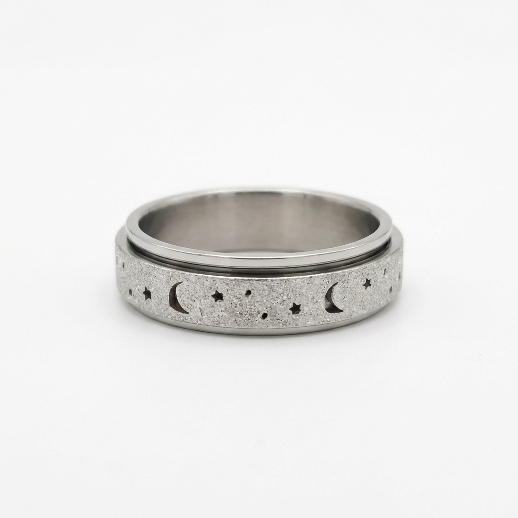 Steel Sparkle Celestial Night Spinner Fidget Ring