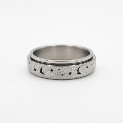 Steel Sparkle Celestial Night Spinner Fidget Ring