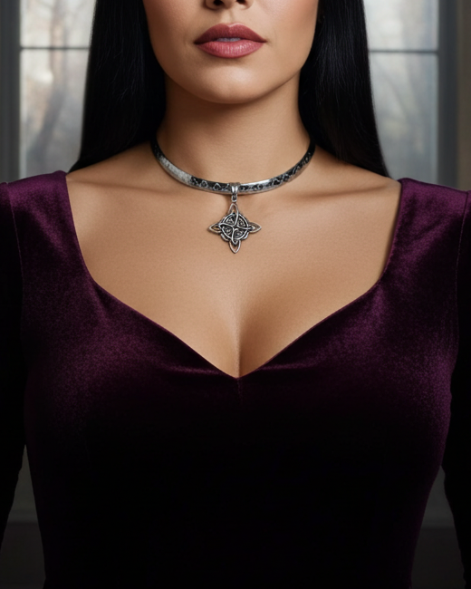 Collier pendentif nœud de sorcière celtique sur chaîne à chevrons - Amulette de protection
