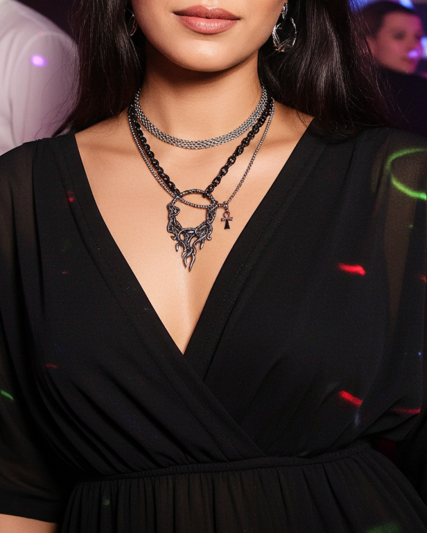 Stahl Octopus geschichtet Multi Strang klobige Kette Gothic Choker Kragen Halskette Set