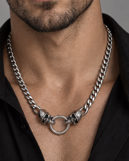 Steel Heavy Duty Skull Clasp Mens Chunky Chain Choker Necklace: Goth Punk Metal Viking Necklace
