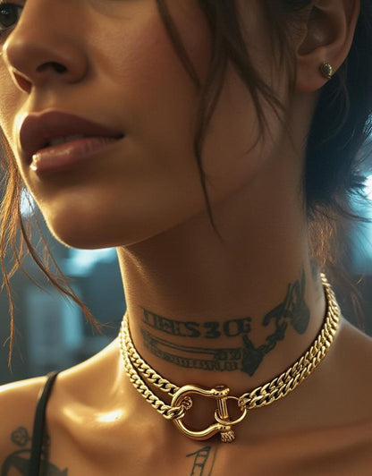 Shackle Lock Day Collar Gold Halskette - Chunky Intime Paare Ästhetische Verriegelung Choker
