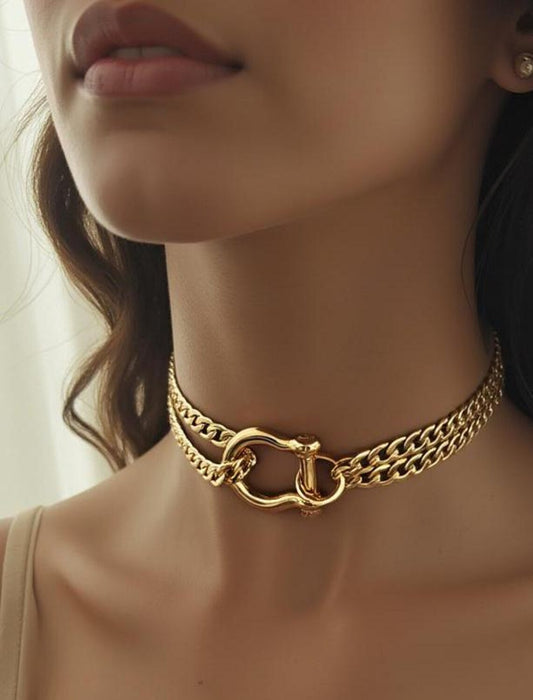 Shackle Lock Day Collar Gold Necklace - Chunky Intimate Couples Aesthetic Locking Choker