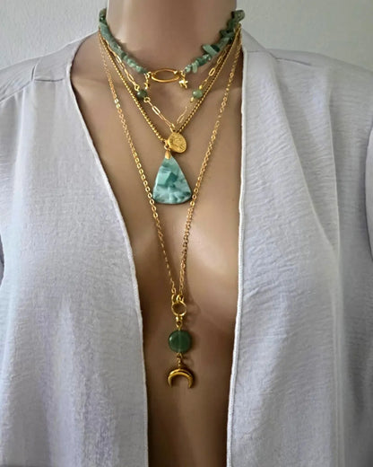 Layered Aventurin & Hemimorphite Halskette Set - 4 separate 18k vergoldet Halsketten Echte Steine - Einstellbare Länge