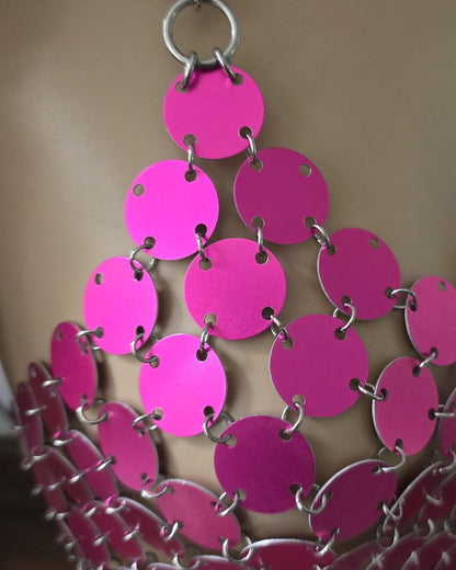 Hot Pink Disc Body Chain Halter Top  – Festival Gala Goddess Formal Accessory