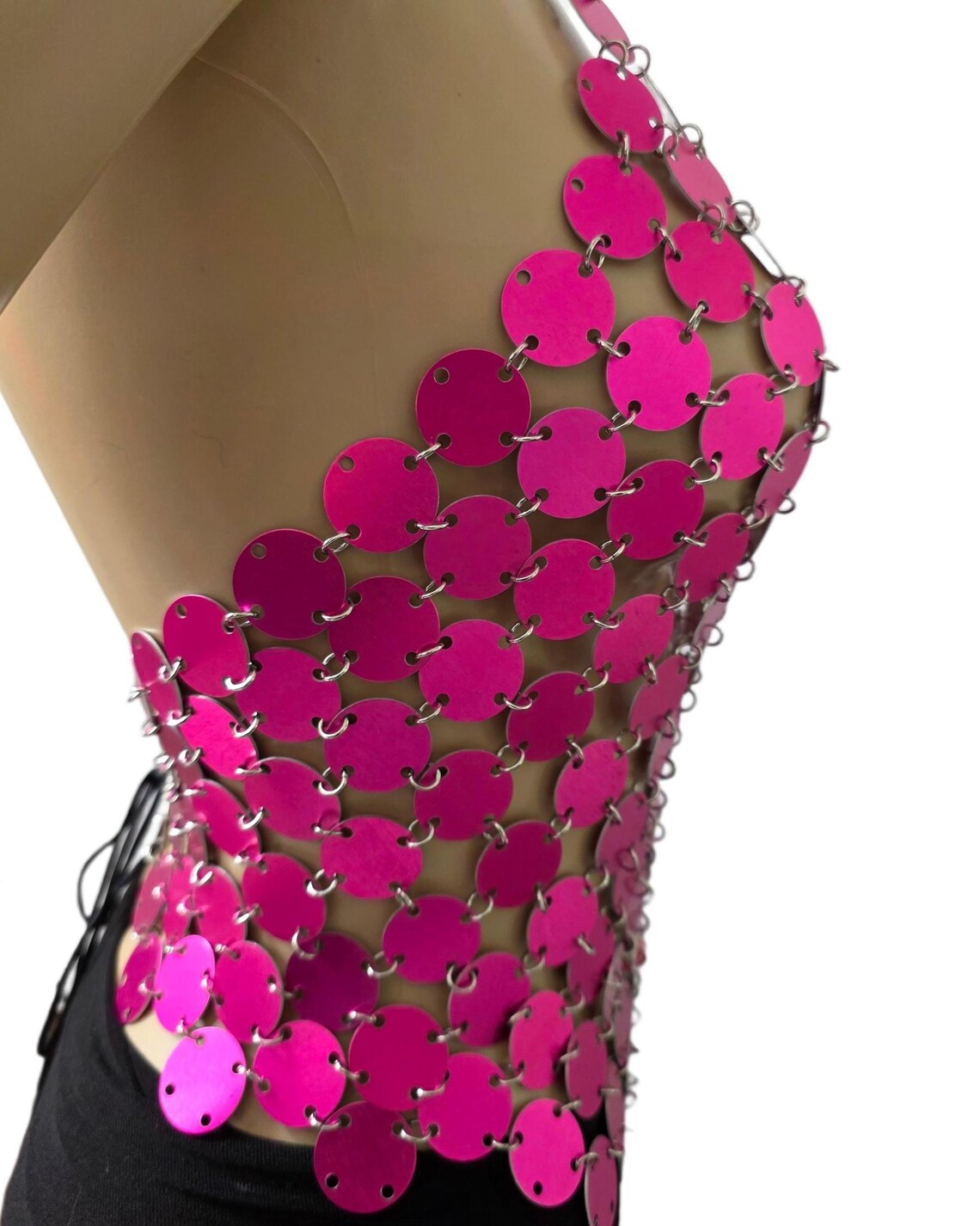 Hot Pink Disc Body Chain Halter Top  – Festival Gala Goddess Formal Accessory