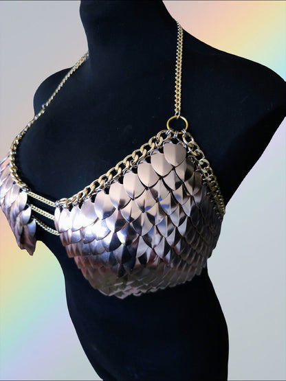 Plus Size! Festival Outfit Scalemail Corset Top, or Rave Viking, Dragon, Fairy Cosplay Costume, Renaissance Dress