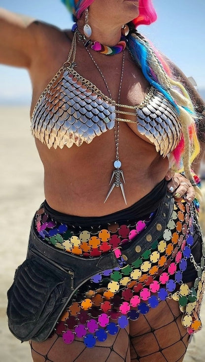 Plus Size! Festival Outfit Scalemail Corset Top, or Rave Viking, Dragon, Fairy Cosplay Costume, Renaissance Dress