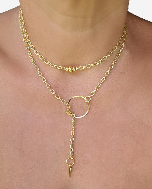 Gold Spike Lariat Dainty Choker Wrap Necklace | Goth Punk Grunge Aesthetic handmade jewelry gift for her