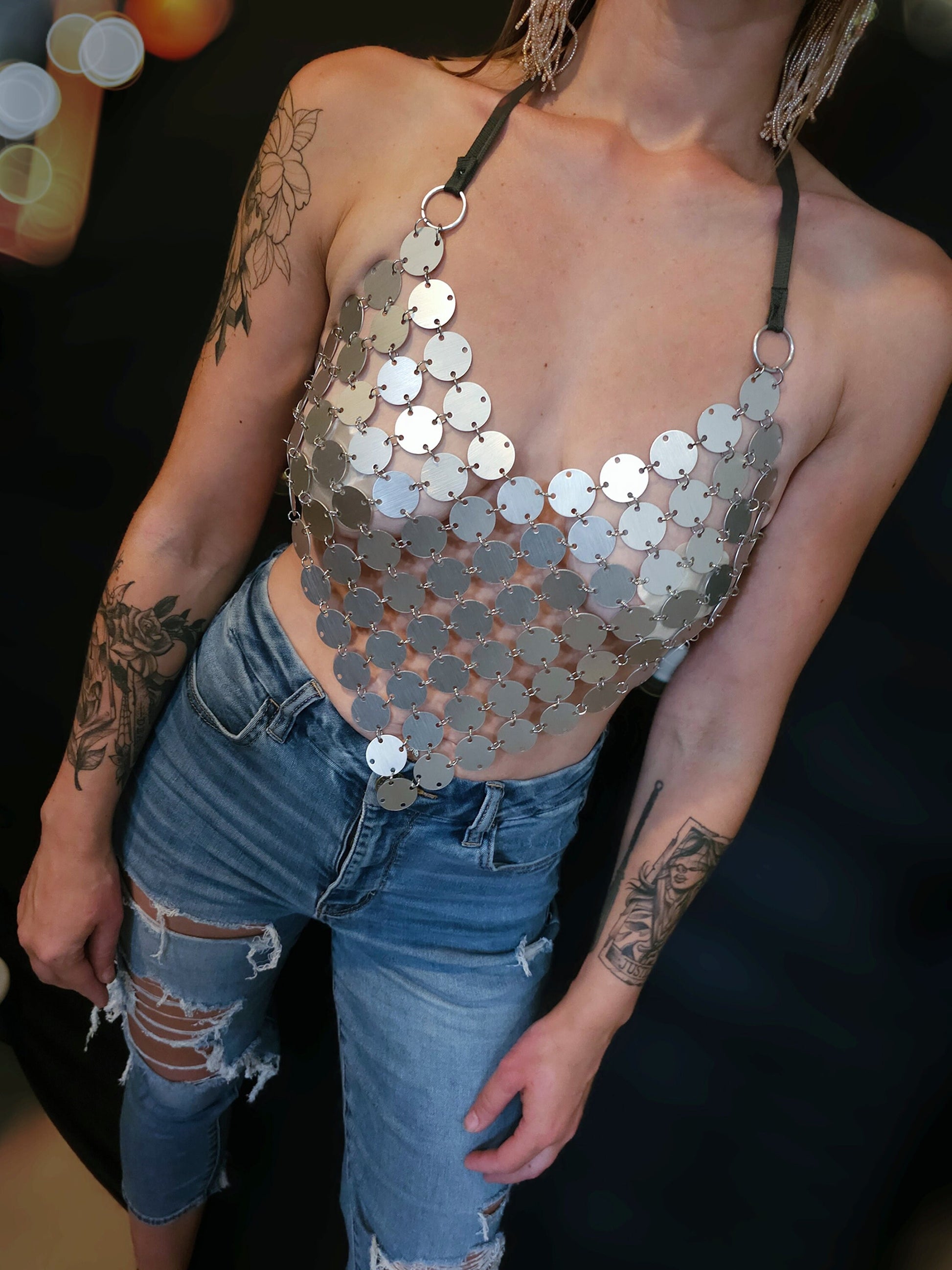 Festival Clothing Rave Chain Crystal Bra Bralette Outfit Sparkle Rhinestone Gem Lingerie - EDM Concert Outfit, Burlesque costume