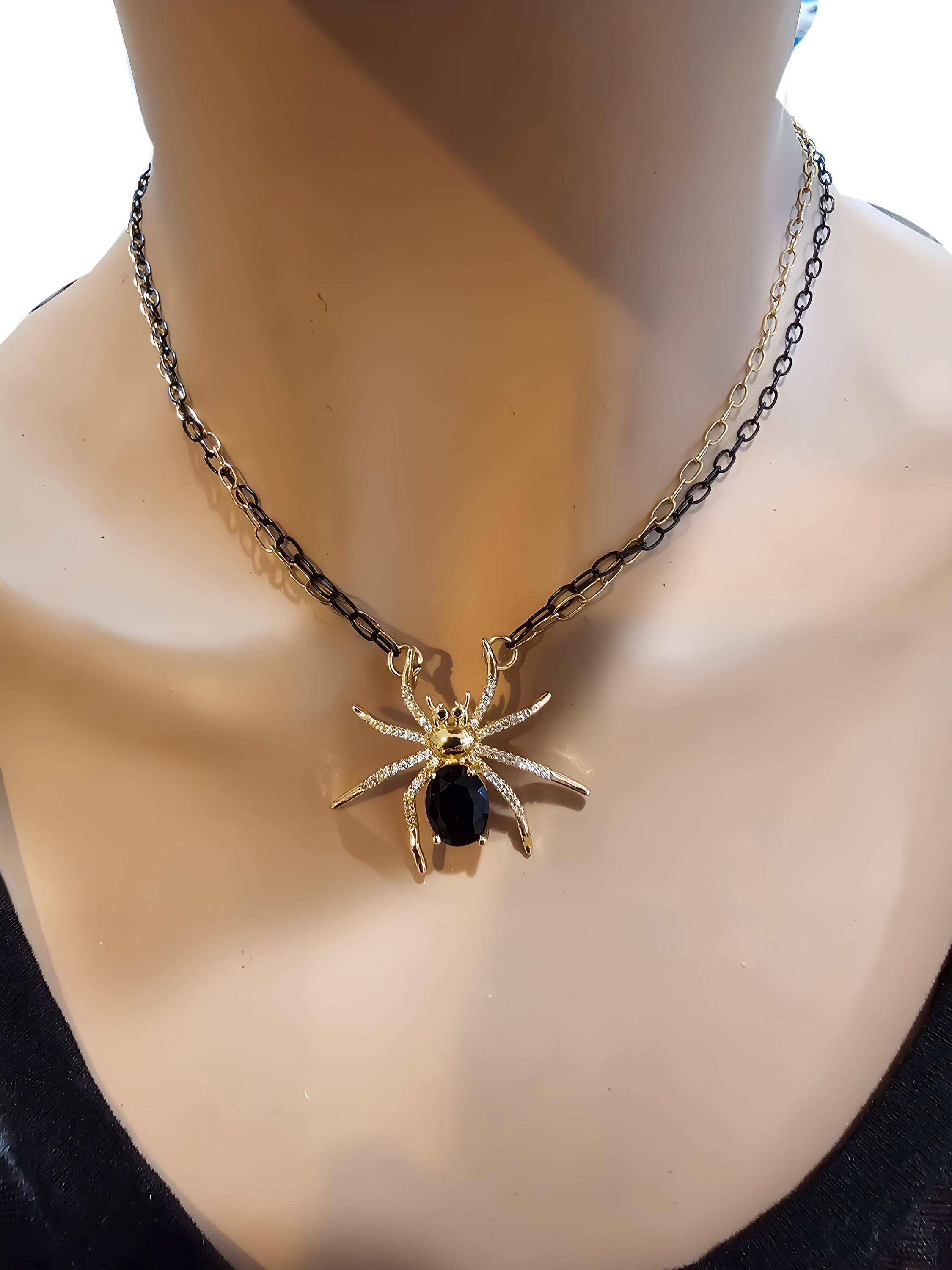 Black Gold Spider Cubic Zirconia Goth Witchy Occult Necklace – Shield ...