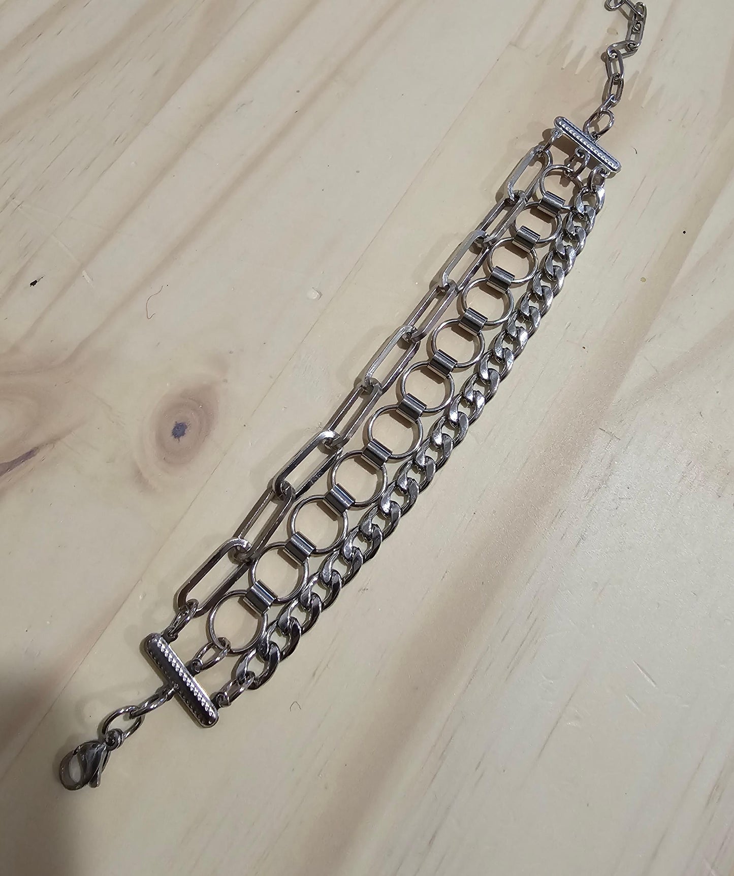 Layered Steel Multi-Strand Chunky Edgy Statement Wrap Bracelet - Adjustable 6 to 9 inches