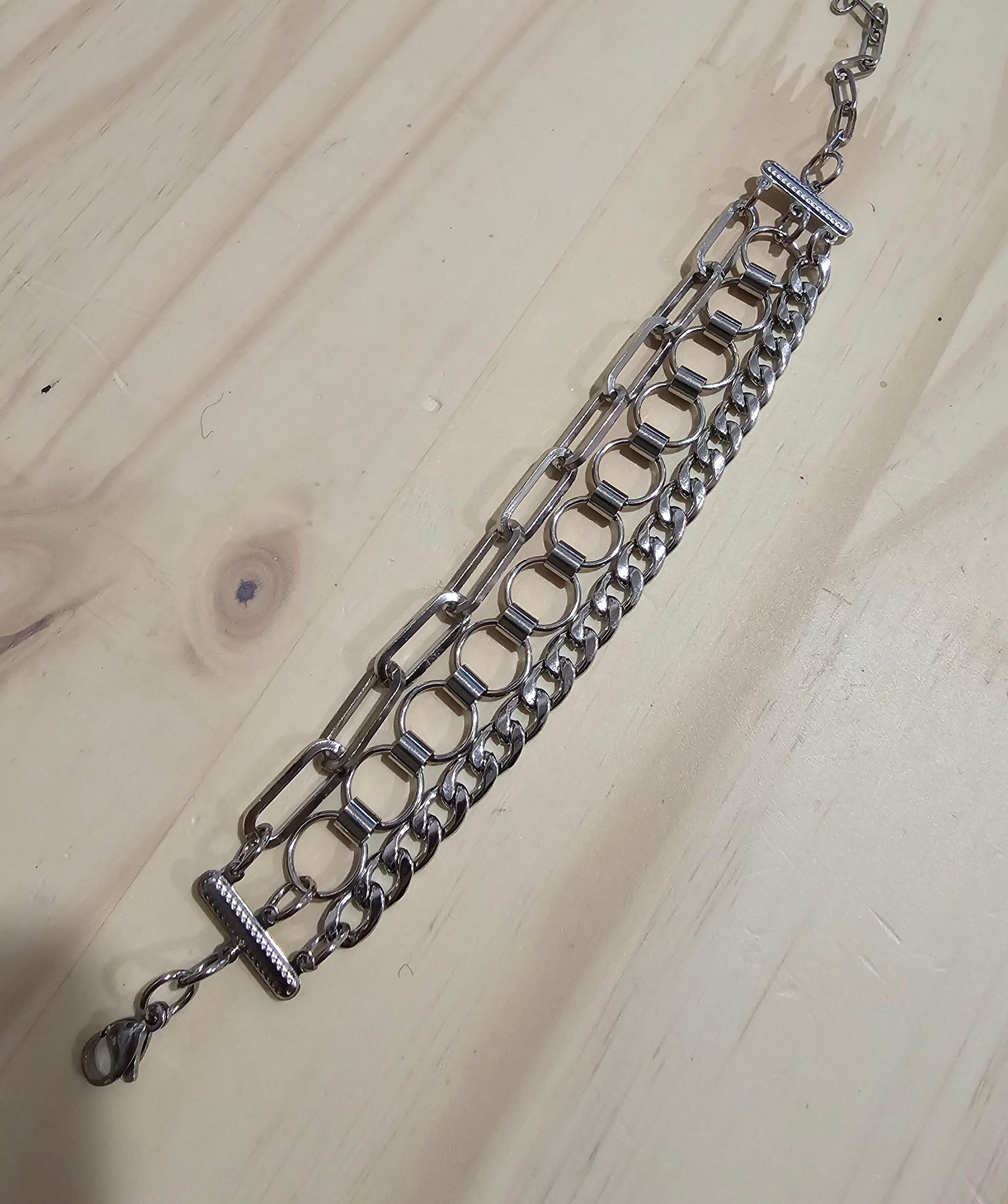 Layered Steel Multi-Strand Chunky Edgy Statement Wrap Bracelet - Adjustable 6 to 9 inches