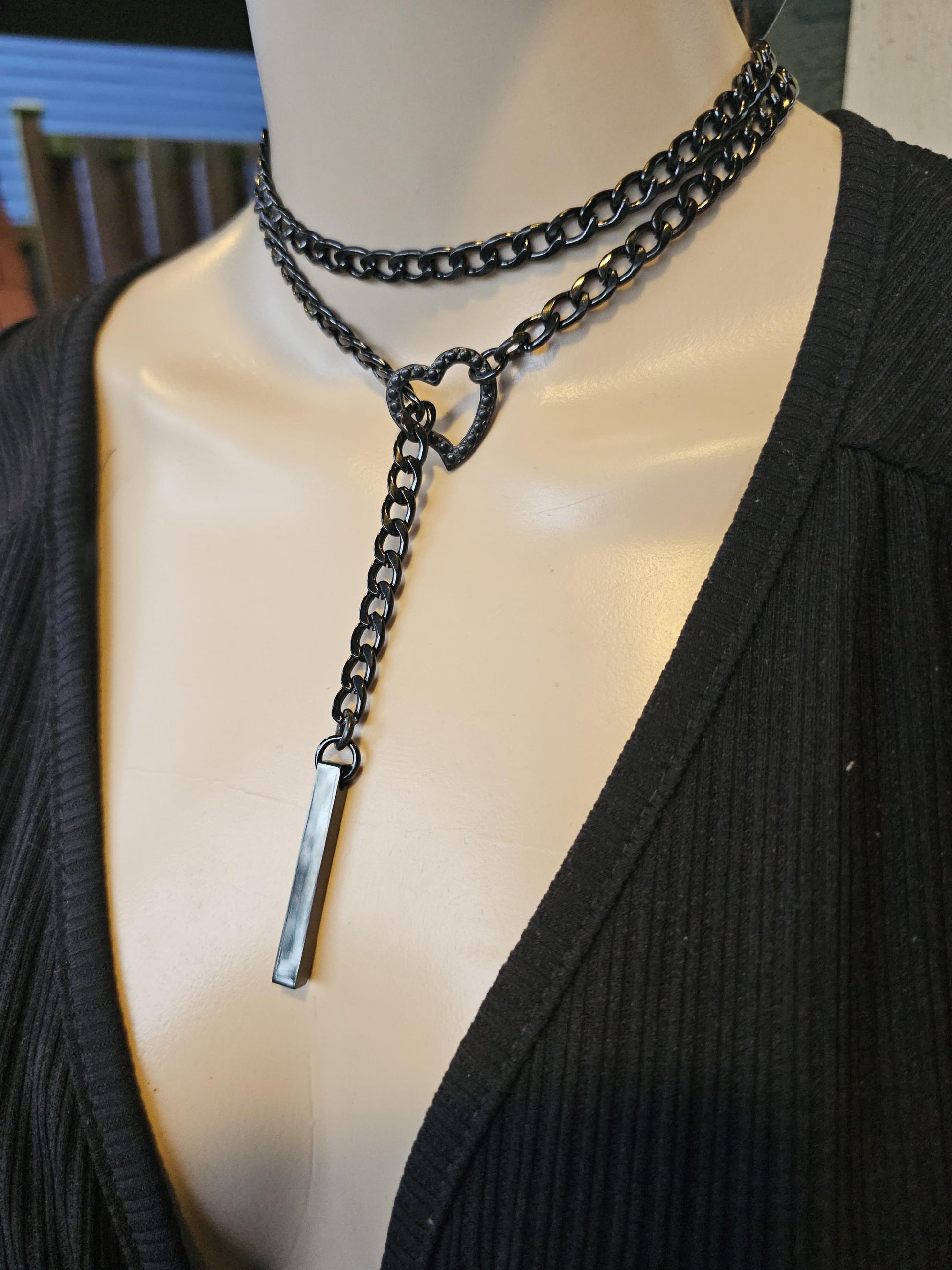 Gothic Slip Chain Black Steel Lariat Choker Wrap Necklace – Shield
