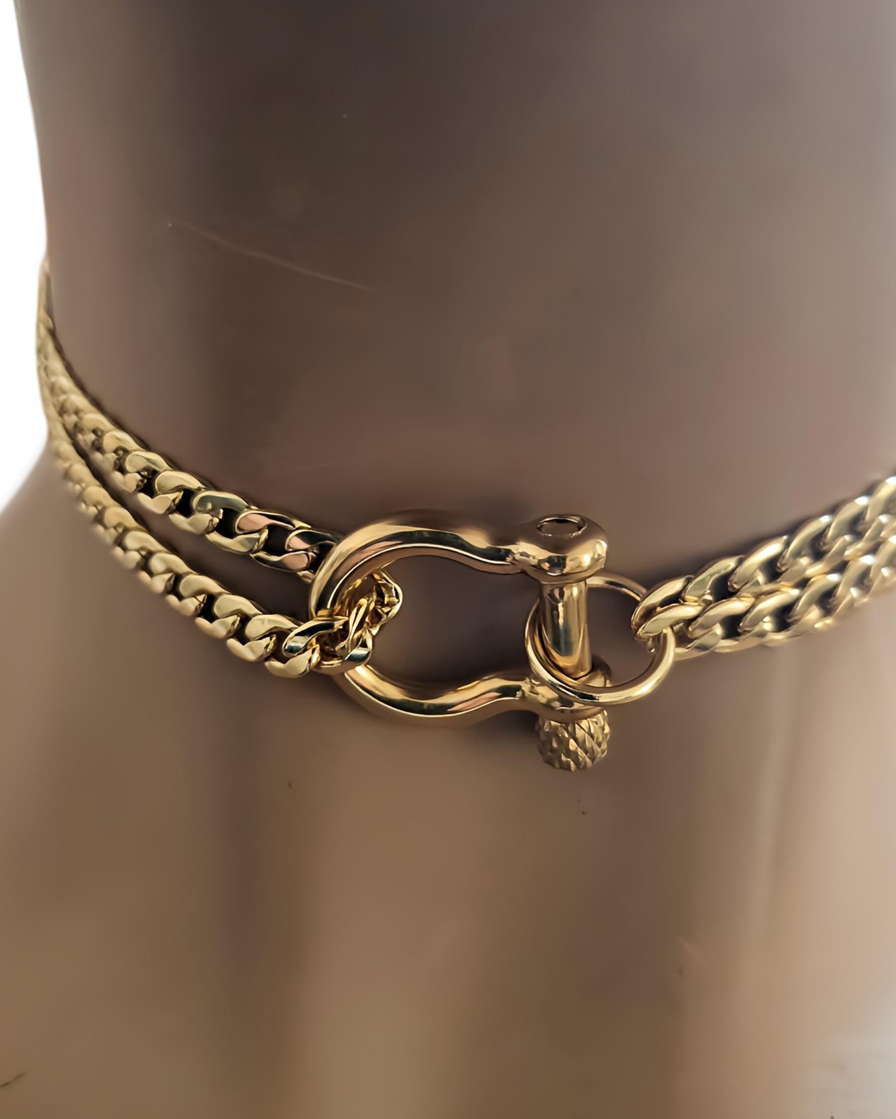 Shackle Lock Day Collar Gold Necklace - Chunky BDSM Aesthetic Locking Choker - Bondage Gear aesthetic jewelry with U Lock carabiner