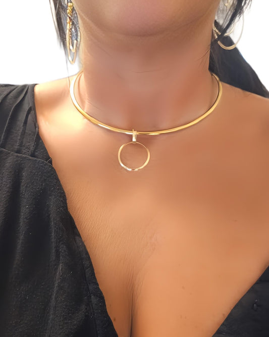 Gold Discreet Day Collar Choker Submissive Necklace with Permanent Locking Ring Option - Submissive O Ring BDSM Aesthetic Jewelry