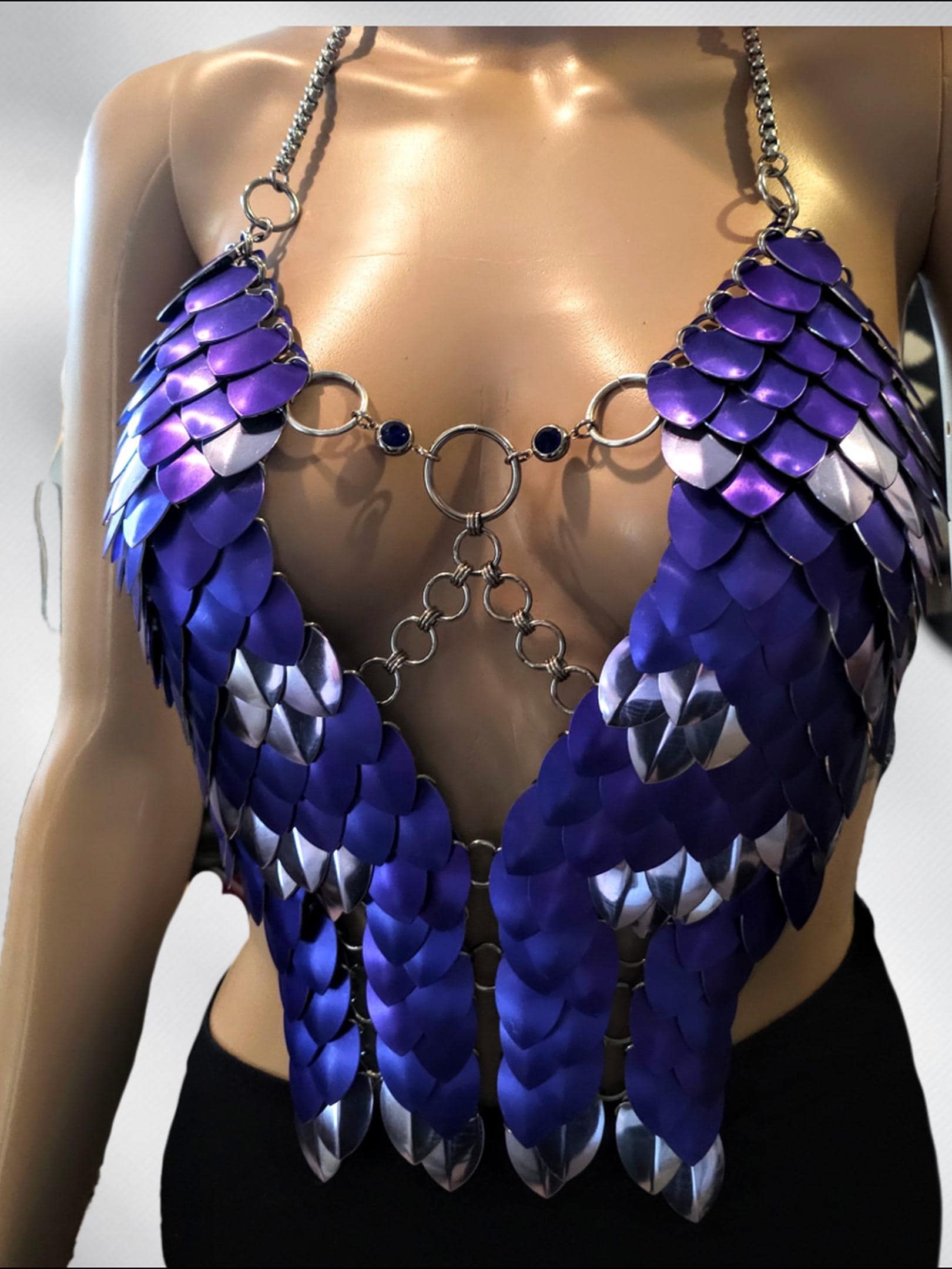 Metal Purple Breastplate Corset Armor, Fantasy Scalemail Dragon Scale Womens Armor, Royal Fae Gala Fairytale Costume, Viking, Fairy Cosplay