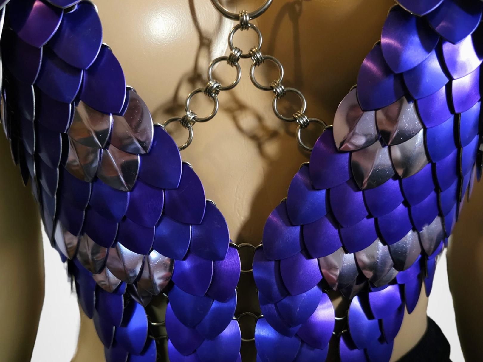 Metal Purple Breastplate Corset Armor, Fantasy Scalemail Dragon Scale Womens Armor, Royal Fae Gala Fairytale Costume, Viking, Fairy Cosplay