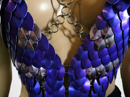 Metal Purple Breastplate Corset Armor, Fantasy Scalemail Dragon Scale Womens Armor, Royal Fae Gala Fairytale Costume, Viking, Fairy Cosplay