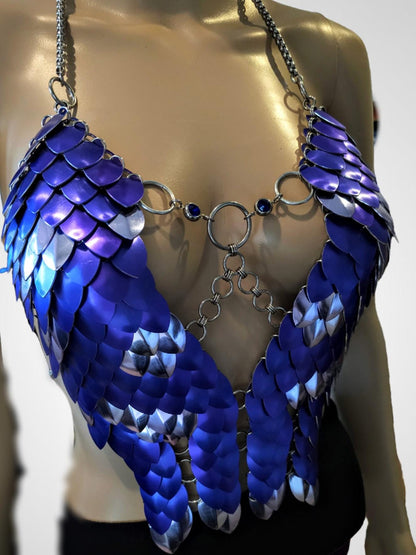Metal Purple Breastplate Corset Armor, Fantasy Scalemail Dragon Scale Womens Armor, Royal Fae Gala Fairytale Costume, Viking, Fairy Cosplay