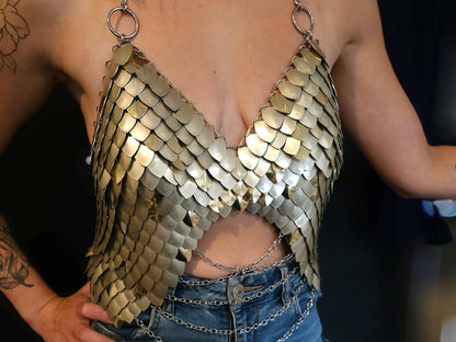 Metal Gold Breastplate Corset Armor, Fantasy Scalemail Dragon Scale Womens Armor, Royal Fae Gala Fairytale Costume, Viking, Fairy Cosplay