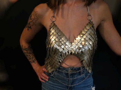 Metal Gold Breastplate Corset Armor, Fantasy Scalemail Dragon Scale Womens Armor, Royal Fae Gala Fairytale Costume, Viking, Fairy Cosplay