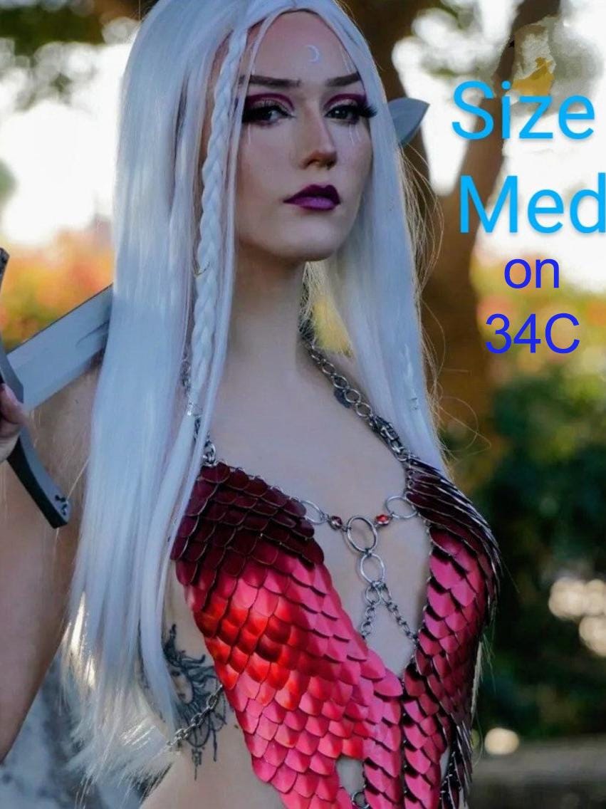 Metal Red Black Breastplate Corset Armor, Fantasy Scalemail Dragon Womens Armor, Royal Fae Gala Fairytale Costume, Viking, Fairy Cosplay