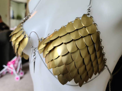 Metal Gold Breastplate Corset Armor, Fantasy Scalemail Dragon Scale Womens Armor, Royal Fae Gala Fairytale Costume, Viking, Fairy Cosplay