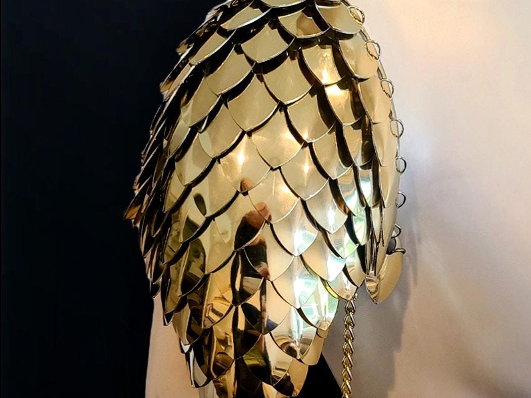 Metal Gold Shoulder Armor, Fantasy Scalemail Dragon Scale Womens Armor, Royal Fae Gala Fairytale Costume, Viking, Fairy Cosplay, Bookish