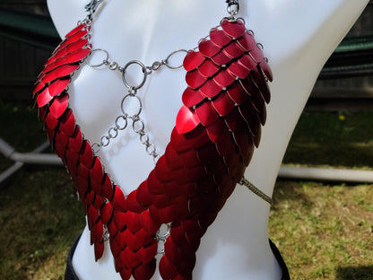 Metal Red Breastplate Corset Armor, Fantasy Scalemail Dragon Scale Womens Armor, Royal Fae Gala Fairytale Costume, Viking, Fairy Cosplay