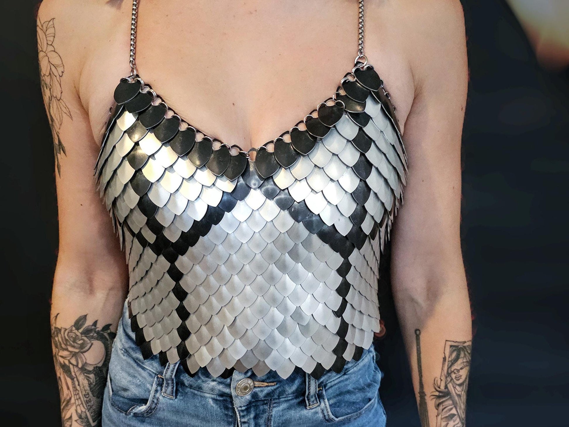 Metal Silver Breastplate Corset Armor, Fantasy Scalemail Dragon Scale Womens Armor, Royal Fae Gala Fairytale Costume, Viking, Fairy Cosplay